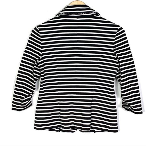 Laundry black and white striped 3/4 sleeve lapel blazer jacket size 4 B99 - Picture 4 of 4